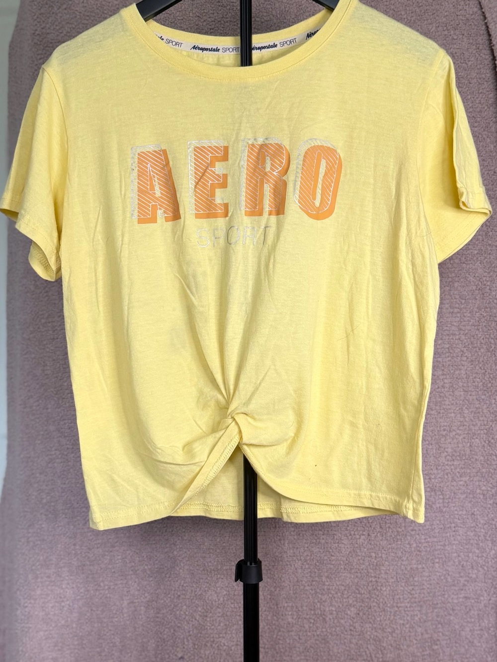Aeropostale Sport Yellow AERO Graphic Tie Front T-Shirt Size M